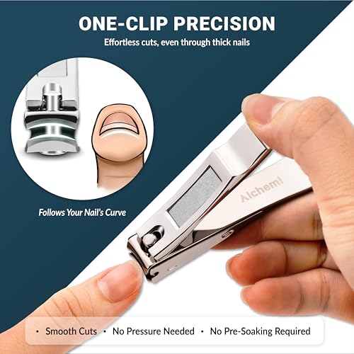 Alchemi Curved Blade Nail Clipper Set – Fingernail & Toenail Clippers with Catcher, 3D Blade Follows Your Nail's Natural Curve, Surgical Grade Steel, Premium Gift Box, 2 Piece Alchemi