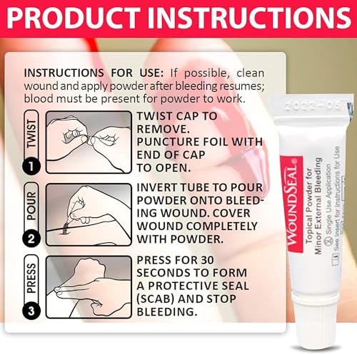 WoundSeal Powder 4 Each (Pack of 4) - Wound Care First Aid for Cuts, Scrapes and Abrasions - Stops Bleeding in Seconds Without Stitches or Bandages 4 Count (Pack of 4)