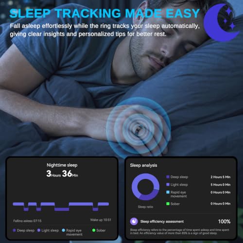 Smart Ring for Men & Women, Fitness and Health Tracker Ring(Black 9) Black