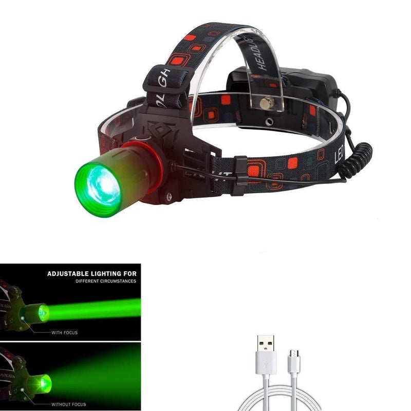 BESTSUN 1000 Lumen Green Hunting Headlamp Zoomable Brightest Green LED Night Hunting Light Waterproof Rechargeable Headlight for Coyote Hog Varmint Predator with USB Cable