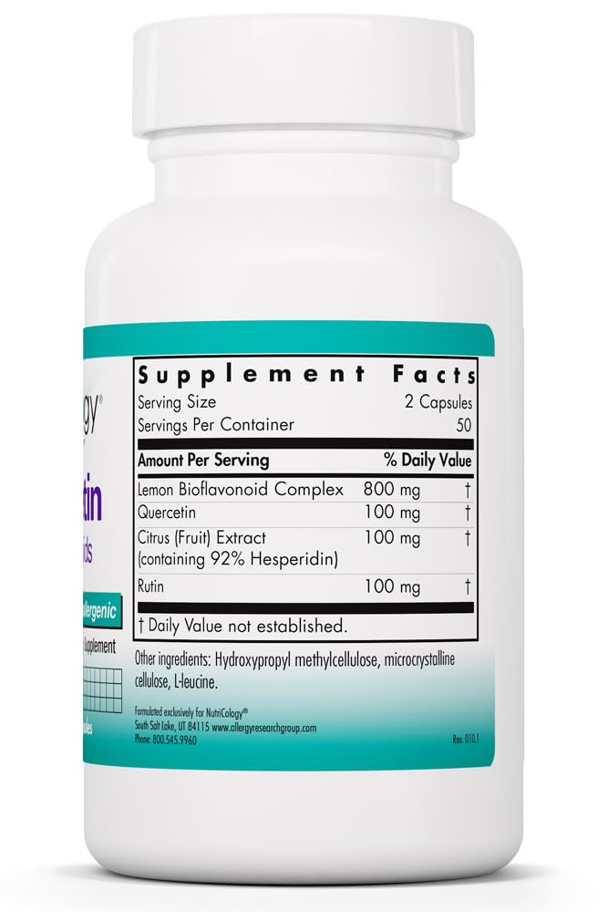 Nutricology Quercetin Bioflavonoids Supplement, 100 Capsules | Quercetin with Lemon Bioflavonoid Complex for Antioxidant and Immune Support, Hypoallergenic, 50 Servings