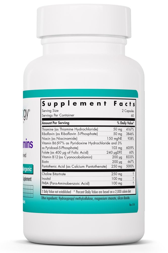 NutriCology Super B Vitamins Complete Complex, 120 Capsules | Hypoallergenic Complete B-Vitamin Complex for Energy and Metabolic Support, 60 Servings