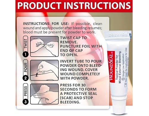WoundSeal Topical Powder Wound Care First Aid for Cuts, Scrapes and Abrasions Single Use, 4 count (Packaging May Vary) 4 Count (Pack of 1)