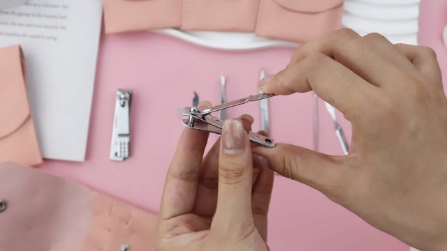 Manicure Set Bulk Nail Clippers Kit Stainless Steel (12 Pack 7 in 1, Pink) 3.95 Inch 12