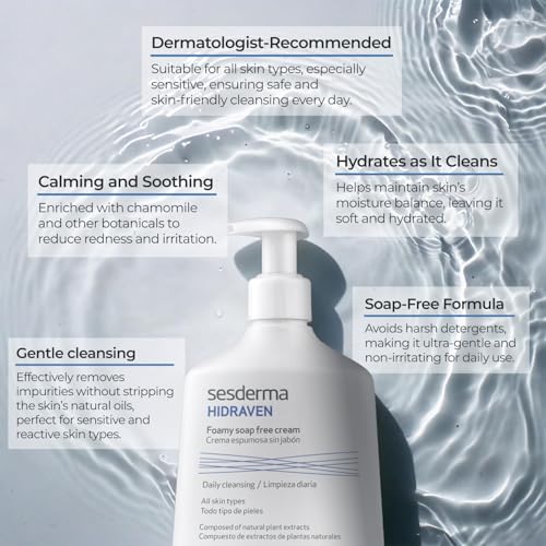 Sesderma HIDRAVEN Foamy Soap-Free Cream, Gentle Face Wash, 10.14 fl oz