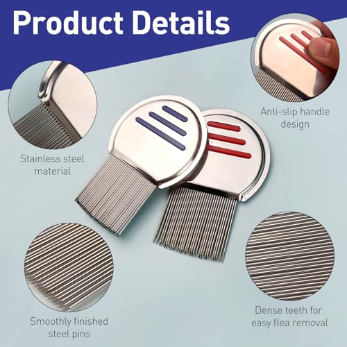 2 Pack Professional Stainless Steel Lice Comb, Reusable Lice and Nit Remover with Improved Precision Teeth, Red and Blue Set, Premium Quality for Effective Lice Removal