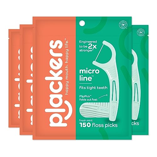 Plackers Micro Mint Dental Flossers, Fold-Out Toothpick, Super Tuffloss, 150 Count (Pack of 4) & Micro Mint Dental Floss Picks with Travel Case, 12 Count (Color May Vary)