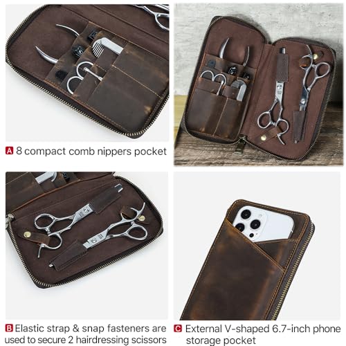 CONTACTS Full Grain Leather Manicure Set Case for Men Hairdressing and Nail Clipper Tool Organizer Travel Grooming Kit Pouch Empty Pouch by Handmade (Case Only) Zipper L