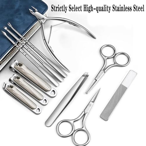 Manicure Set,Professional Nail Care Manicure Pedicure Kit,11 in 1 Stainless Steel Nail Clipper Set Grooming Tool with Exquisite Leather Travel Case for Men&Women