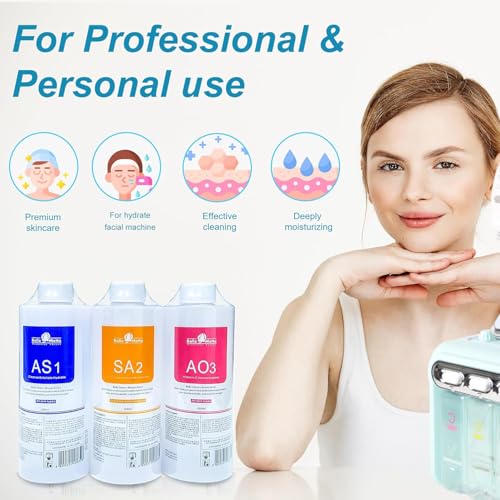 YMEYFAN Hydrate Solution for Facial AS1 SA2 AO3 for Hydrogen Oxygen Facial Machine Professional, Aqua Peeling Solution Hydrate Serums for Facial Cleansing, Face Skin Care, Hydrating (400ml/6Pcs)