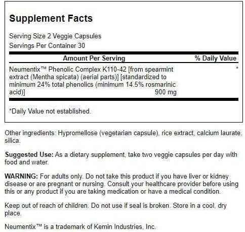 Swanson Premium Brand Nootropic Brain Food - Featuring Neumentix 450 mg 60 Veg Caps | Promotes Cognitive Performance and Reactive Agility, Supports Working Memory and Daytime Focus without Disrupting Sleep