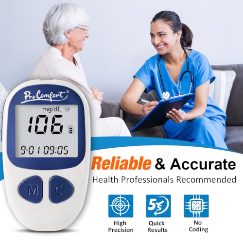 Glucose Monitor Kit Blood Sugar Testing Kit with 100 Test Strips Lancing Device 100 Lancets for Home Use