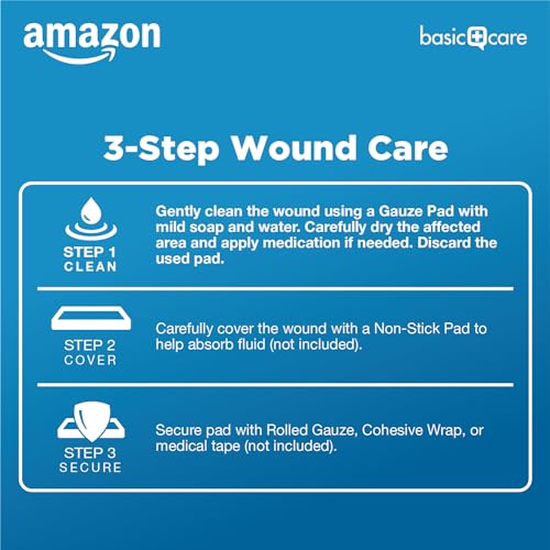 Amazon Basic Care Gauze Pads, 3x3 inches Sterile Medical Wound Dressing Sponges, 12-Ply, Ultra Soft, Extra Absorbent, 50 Count, 1-Pack (Previously All Health) 3x3 Inch (Pack of 1)