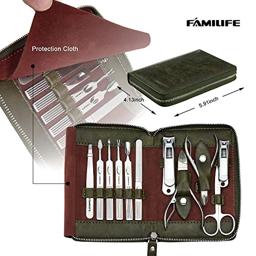 FAMILIFE Dental Floss Picks Kids flossers Toddler Threaders Children 200 Picks and FAMILIFE Manicure Set, Nail Kit 11 in 1 Pedicure kit Stainless Steel Mens Manicure Kit Leather Pedicure Tools Men
