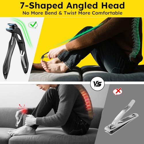 Nail Clippers for Seniors, Heavy Duty Long Handle Ingrown Toenail Clippers Angled Head 6pcs