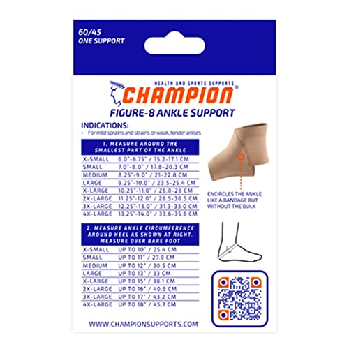 Champion Figure-8 Ankle Support, Light Elastic Compression Brace, Muscle Joint Recovery, Black, Medium