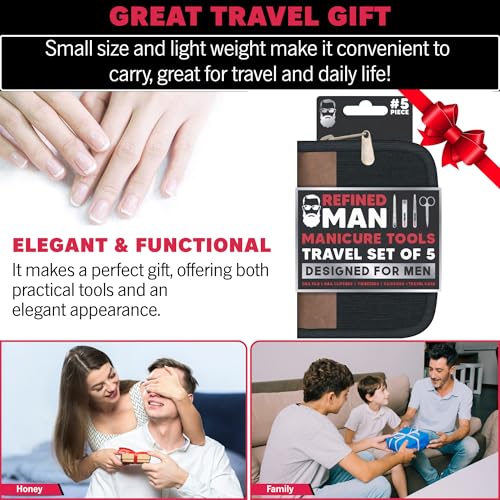 BLKSMITH Refined Man Manicure and Pedicure Kit Set of 5 - Manicure Kit for Men - Nail Clipper Kit with Nail File, Clippers, Scissors, Tweezer & Travel Case - Designed for Men (Black) Black