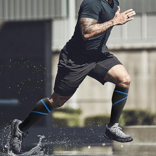 fenglaoda 8 Pairs Compression Socks for Men & Women 20-30 mmHg Knee High Nurse Pregnant Running Medical and Travel Athletic Large-X-Large 00-8 pairs-blue/yellow/grey/white line-NEW