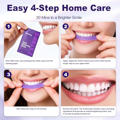 2 Pack 28 Strips Purple Teeth Whitening Strips, Gentle Daily Use for Stain Care and Natural Shine, Portable for Home and On the Go
