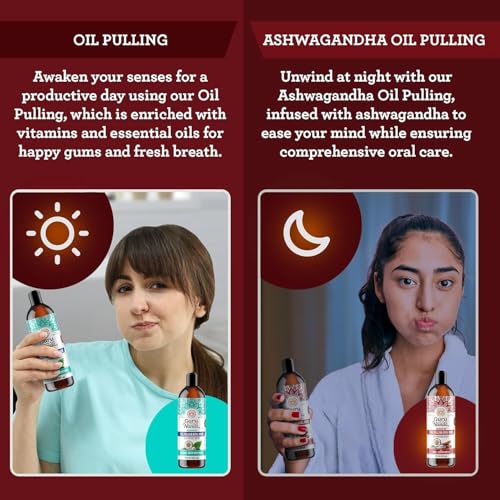 GuruNanda Ashwagandha Oil Pulling (8 Fl Oz) - 100% Pure Blend of Coconut with Essential Oils & Vitamins and Teeth Whitening Strips (7 Treatments)