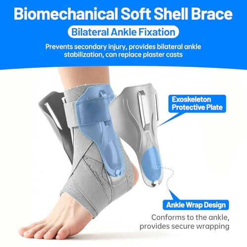 Adjustable Ankle Stabilizer Support Brace for Sprained Ankle, Bilateral Rigid Stirrup Splint, Ligament Injury & Tendonitis Relief, Unisex Ankle Brace for Men and Women (Gray, Large) Gray