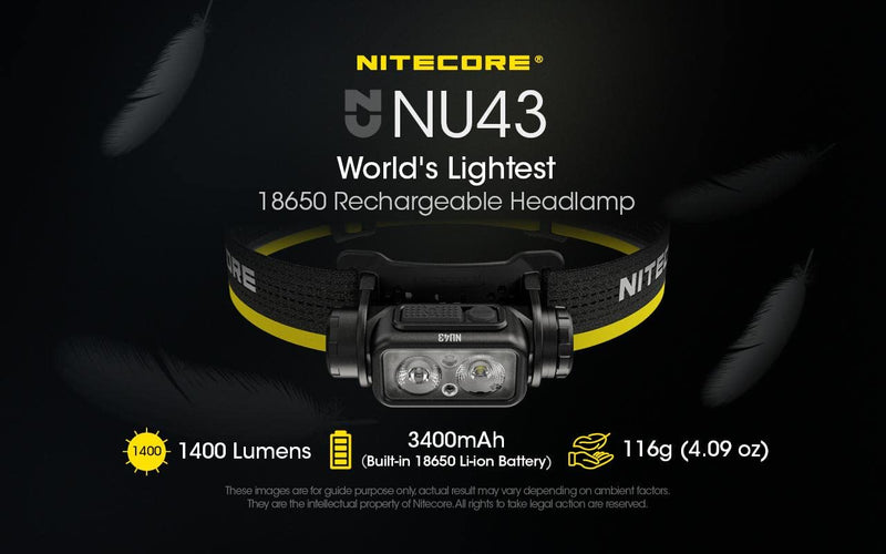 Nitecore NU43 Lighweight Rechargeable headlamp - 1400 Lumens w/Eco-Sensa USB-C Charging Cable Included - BeesActive Australia