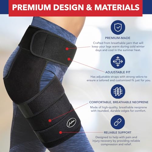 Dr. Arthritis Hip Brace, Adjustable Sciatic Nerve Brace & Stabilizer for Pulled Muscles & Injury Recovery, Hamstring Compression Sleeve Support, Sciatica Pain Relief Devices for Men & Women (BLK, S/M) Black S/M Hip brace - Right