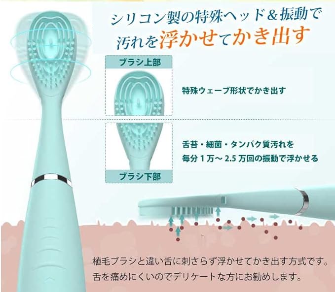 Rubrene Electric Tongue Brush, Sound Wave (USB Rechargeable, Cord Included, Silicone Brush, Waterproof) - BeesActive Australia