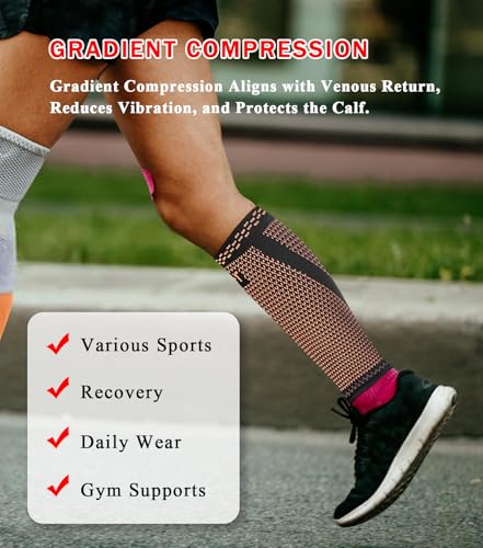 1 Pair Calf Compression Sleeve for Men and Women, Leg Compression Sleeve for Shin Splint Relief, Leg Cramps, Varicose Vein, Calf Support Sleeves for Running, Walking, Hiking (Brown, Large) Brown