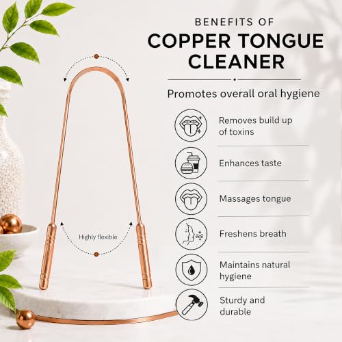 Pure Copper Tongue Scraper (Pack of 4) – 99.99% Pure Copper, Seamless One-Piece Design, Ayurvedic Oral Care Tool for Family & Daily Use Pack of 4
