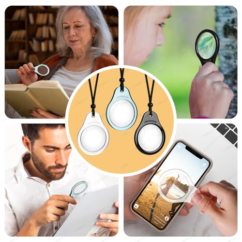 3X Magnifying Glass Portable Pocket Size with Leather Strap - Fashionable Magnifier for Reading Labels, Newspapers & Tickets (Gift Ready with Luxury Pouch) (3, Black -Red-Green) 3