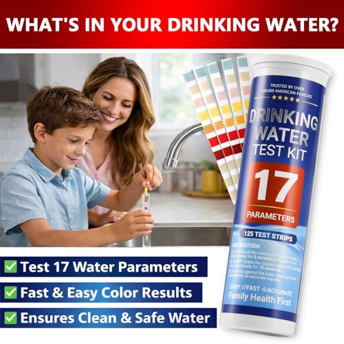 Water Test Kit for Drinking Water, 23-in-1 Water Test Strips for Tap & Well Water, Tests Hardness, Lead, Iron, Copper, Chlorine, Fluoride, pH, Nitrate & More, Fast Home Water Testing, 155 Strips 1