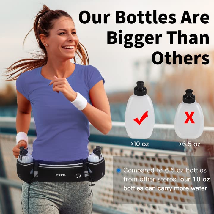 PYFK Running Belt with Water Bottles, Hydration Belt for Men and Women, Water Bottle Holder Running Pouch Water Belt, Fanny Pack Fits 7 inches Phones, Waist pack for Runner Jogging black(black) - BeesActive Australia
