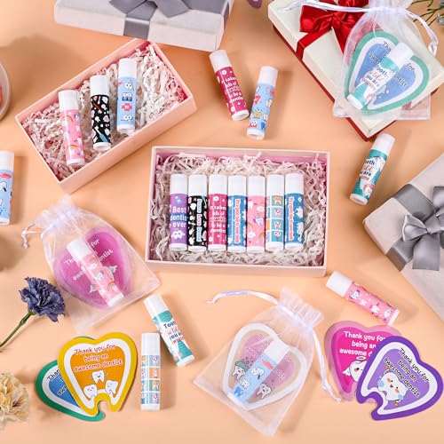 24 Pcs Dentist Gifts Include Lip Balm Thank You Tag Organza Bag Dental Gift for Dental Hygienist Dental Assistant Nurse Suitable Birthday Christmas Thanksgiving Gifts 24