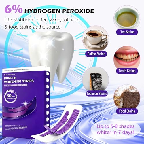 Purple Teeth Whitening Strips for Teeth Whitening, (21 Treatments) Enamel Safe Whitening Strips for Sensitive Teeth, Instant Enzyme Stain Removing Teeth Whitening Kit, Non-Slip Whitening Strips