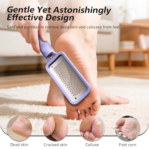 BALUCA Professional Foot File & Callus Remover - Stainless Steel Foot Rasp & Metal Feet Scrubber, Pedicure Tool for Hard Skin & Dead Skin Removal, Cracked Heel Repair for Baby Soft Feet (Purple) Purple