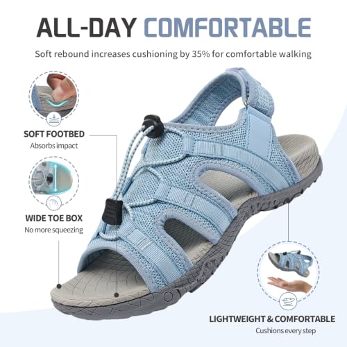 Bravover Womens Orthopedic Walking Sandals Arch Support Sport Sandals 8 Lightblue