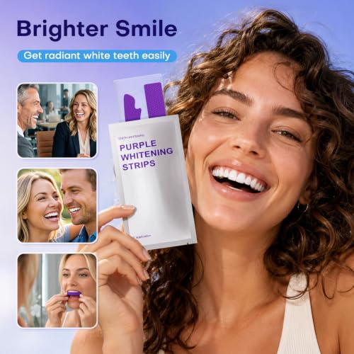 Teeth Whitening Strips, Teeth Whitening Kit for Brighter Smile, Enamel Safe Tooth Whitening Strips, Purple Teeth Whitening Strips Alternative for Daily Teeth Whitening, 28 Whitening Strips
