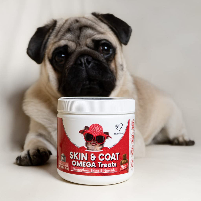 NutriPaw Skin & Coat Omega Treats - Nourish, Strengthen, Protect Skin & Coat, Reduce Excessive Shedding - Rich in EPA & DHA - Perfect for Small, Medium and Large Dogs