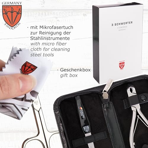 3 Swords Germany - Brand Quality Professional Toe Nail Nipper Clipper Set Stainless Steel Wave Nipper, Head Cutter, Nail File with case for ingrown Toe Nails, Manicure Pedicure by 3 Swords (196) Black - 2 Tools