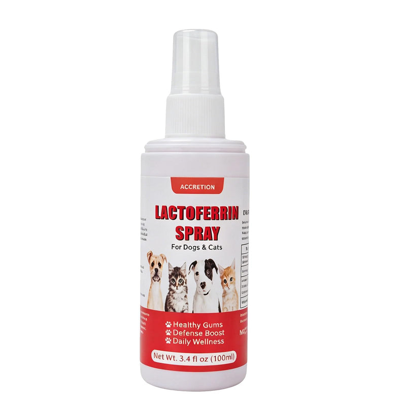 Lactoferrin Pet Oral Care Spray for Dogs & Cats, Natural Gingivitis Support for Gum Sensitivity & Oral Discomfort, with Colostrum, L-Lysine & Prebiotics FOS, Gentle Daily Oral Care, 100ml