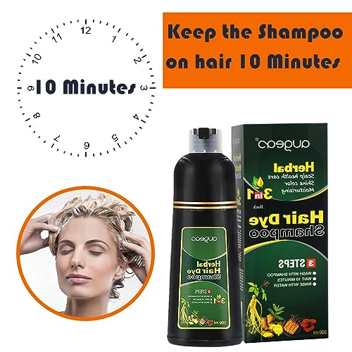 AUGEAS 500ML Black Permanent Hair Color Shampoo, 3 IN 1 Organic Herbal Fast Coloring Shampoo for Men and Women to Cover Grey/White Hair (BLACK)