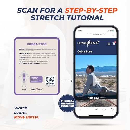 Stretching Exercise Cards – 100 Illustrated Flexibility and Mobility Flash Cards Designed by a Physical Therapist with Video Tutorials for Men and Women