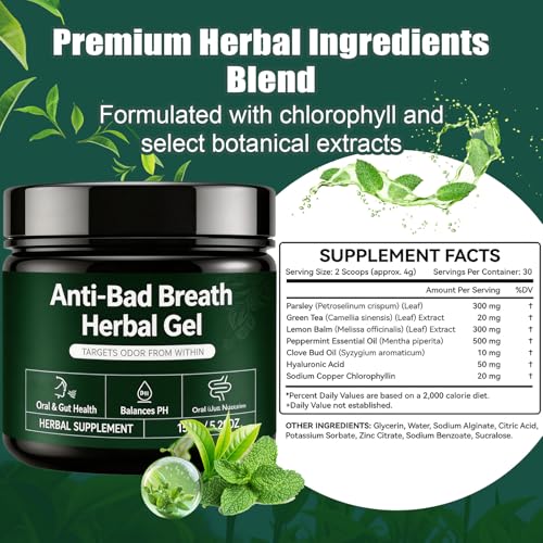 Anti-Bad Breath Herbal Gel Supplement, Natural Herbal Deodorant Gel with Parsley Green Tea, and Chlorophyll, Body & Breath Odor Control from The Inside, Natural Mint Flavor (1)