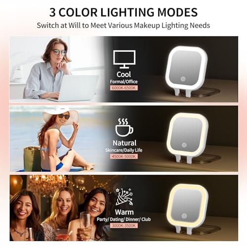 FUNTOUCH Travel Makeup Mirror, Portable Rechargeable Mirror with Lights White-c