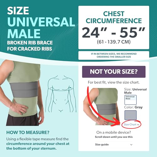 BraceAbility Broken Rib Brace for Men and Women - Rib Protector Compression Wrap, Chest Support Belt for Bruised, Fractured, Dislocated Ribs, Costochondritis Relief, Sternum Brace (Male - Gray) Universal Male