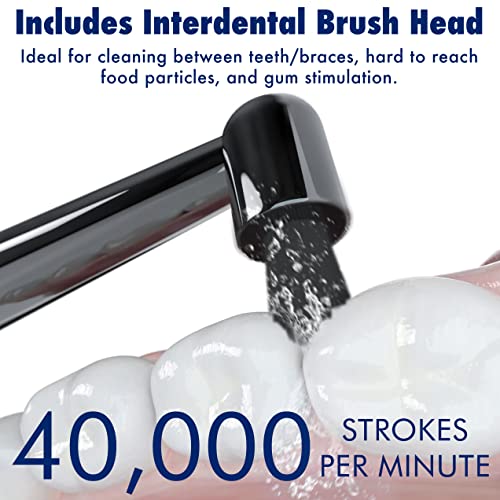 Sonic-FX Solo Electric Toothbrush w/ 10 Brush Heads + 1 Interdental, Charcoal Bristles, Rechargeable, Charging/Storage Base, 3 Brush Modes, Smart Timer, 2 Months Use on Full Charge, Blue Color 8 Pack - Blue