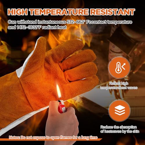 Kingdder High Temperature Aluminized Welding Gloves Heat Resistant 14 Inch Long Safety Work Glove for Smelting Metal Industry