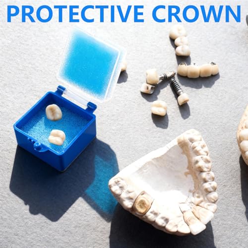 Cinnvoice 100 Count Dental Crown and Bridge Pillow Case with Secure Clasp Transparent Membrane Film Showcase Tooth Box 2" x 2"(Blue,Foam) Blue Foam