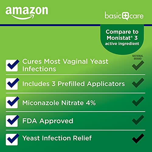 Amazon Basic Care Miconazole Nitrate Vaginal Cream (4 Percent), 3-Day Yeast Infection Treatment for Women with Prefilled Applicators, 0.18 ounce, 3 count 3 Day Treatment